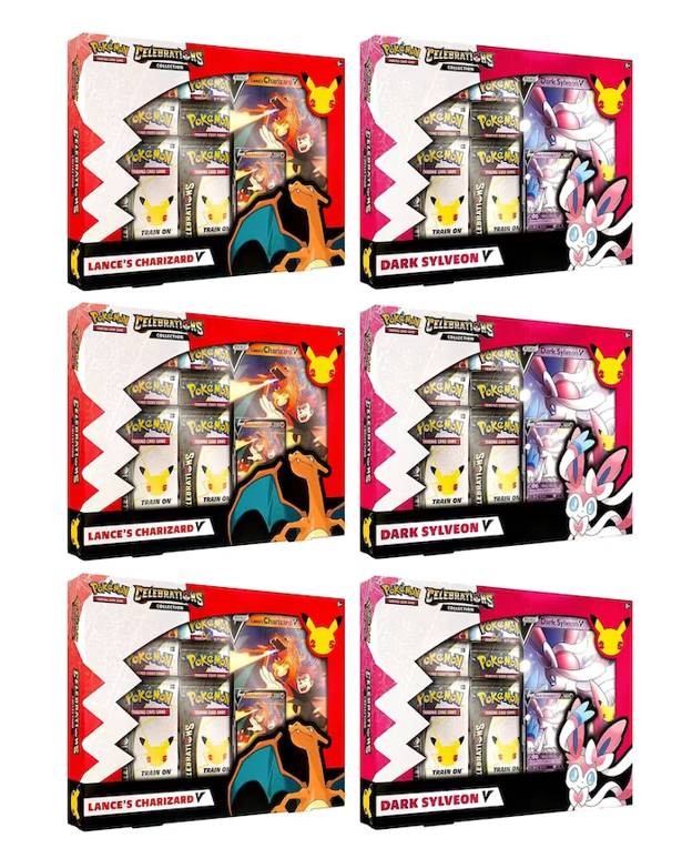 POKÉMON TCG Celebrations Collections – V Box (Lance’s Charizard V and Dark Sylveon V) x 6 (Sealed Case)